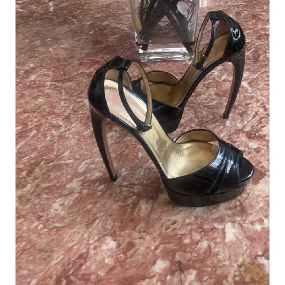 WALTER STEIGER Black Patent PLATFORM CURVED HEEL Shoes Size EU 39/ US 8.5, $895